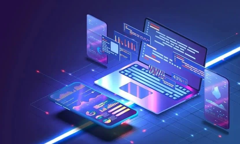 Modern web development workspace with code on multiple screens